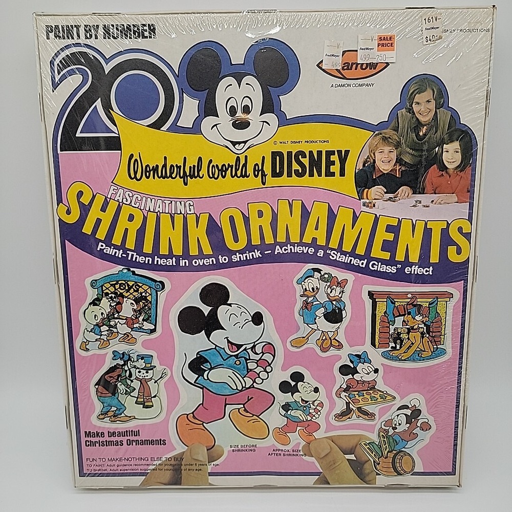 Vintage 1976 World of Disney Shrink Ornaments Mickey Mouse Arrow Paint By Number
